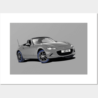 Mazda MX-5 Miata Roadster in Grey Posters and Art